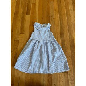 H&M Seersucker Dress Girls Sz 6 White Blue Striped Coastal Resort Nautical